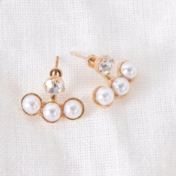 Shopeunoia Boutique Jewelry - Front Back Gold Tripple Pearl Faux Diamond Stud Earrings